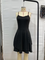 GXZ Black Layered Hem Spaghetti Strap Dress – Timeless Elegance