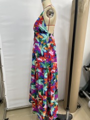 GXZ Women’s Colorful Floral Cut-Out Maxi Dress – A Vibrant Summer Statement
