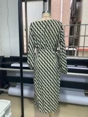 GXZ Black and White Off-Shoulder Geometric Wrap Dress