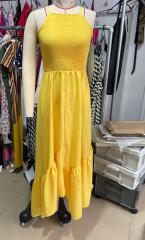 GXZ Women’s Yellow Halter Maxi Dress – Bold Elegance for Every Occasion