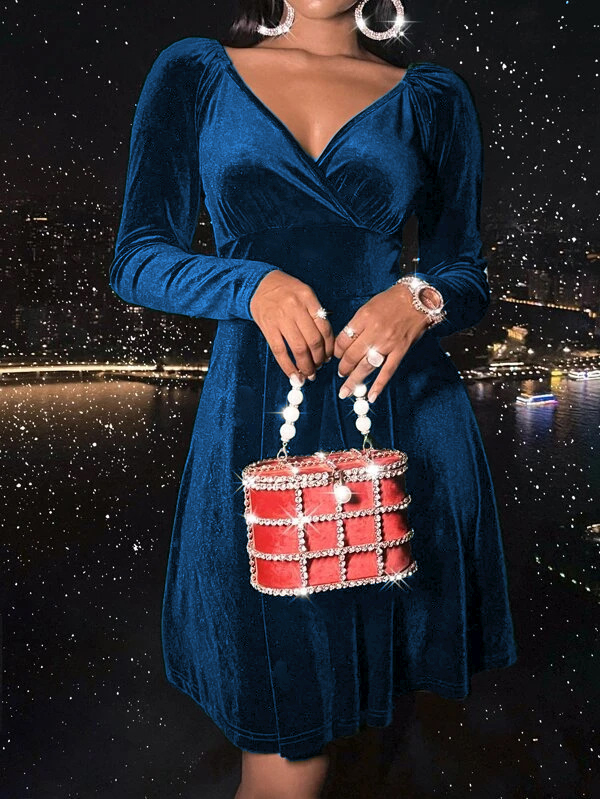 Radiate Elegance: GXZ Long Sleeve Velvet Evening Dress