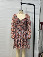 Embrace Romantic Elegance: GXZ Floral Puff Sleeve Chiffon Dress