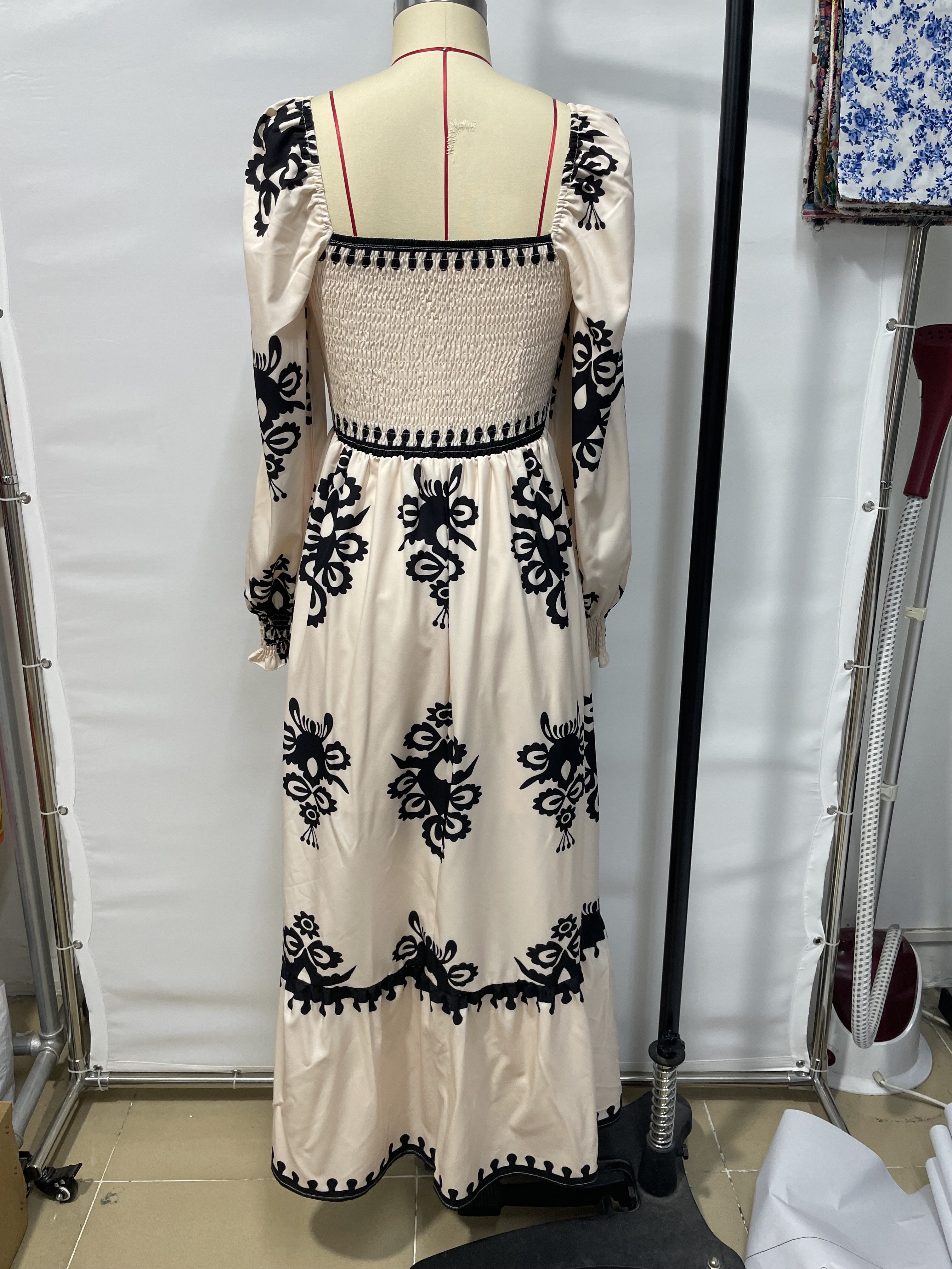 GXZ Women's Bohemian Embroidered Maxi Dress – Timeless Grace in Black & Cream