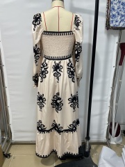 GXZ Women's Bohemian Embroidered Maxi Dress – Timeless Grace in Black & Cream
