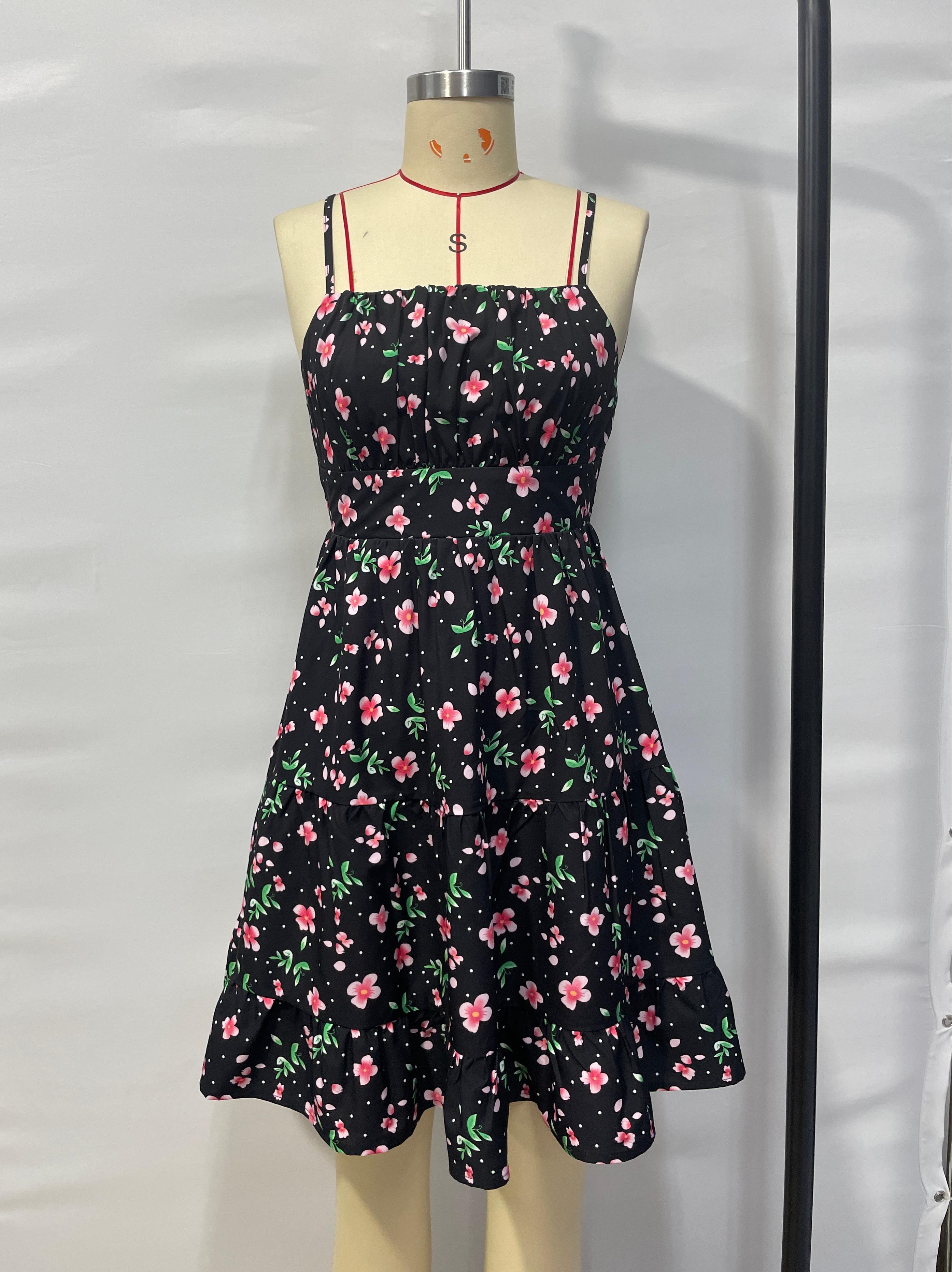 GXZ Women's Black Floral Sundress – Charming and Comfortable for Everyday Elegance
