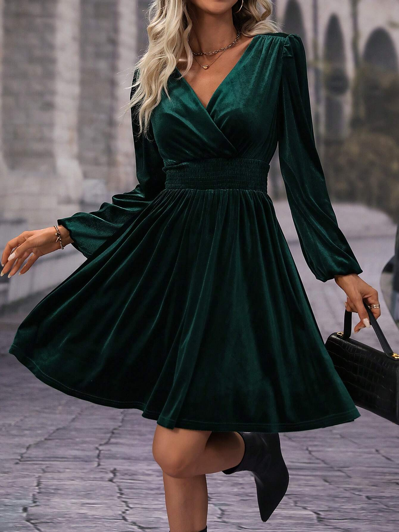 GXZ Women's Velvet Wrap Dress – Timeless Elegance in Burgundy