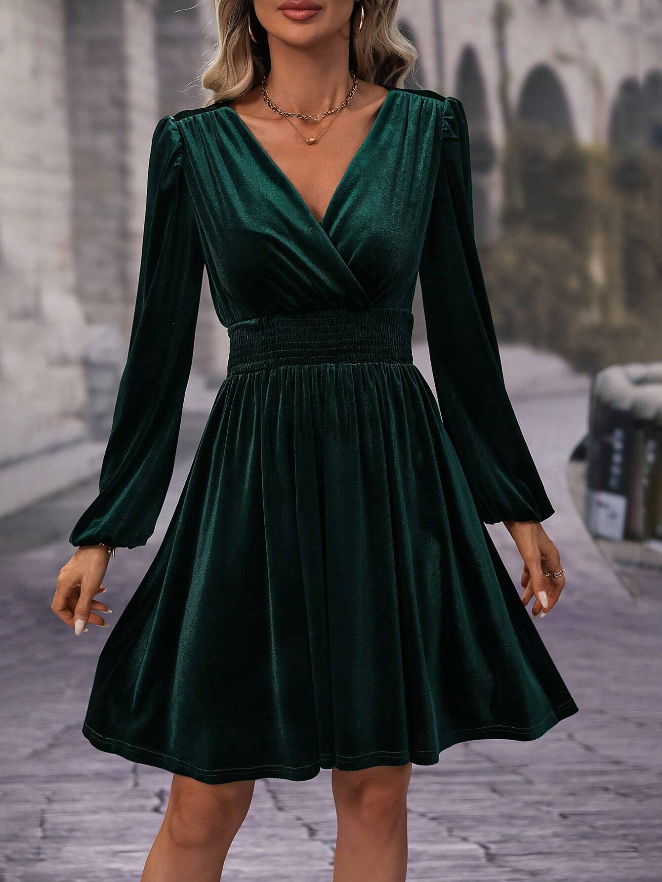 GXZ Women's Velvet Wrap Dress – Timeless Elegance in Burgundy