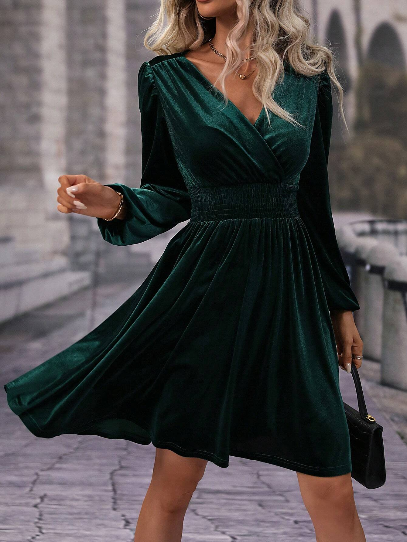 GXZ Women's Velvet Wrap Dress – Timeless Elegance in Burgundy