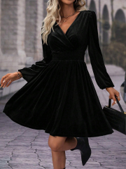 GXZ Women's Velvet Wrap Dress – Timeless Elegance in Burgundy