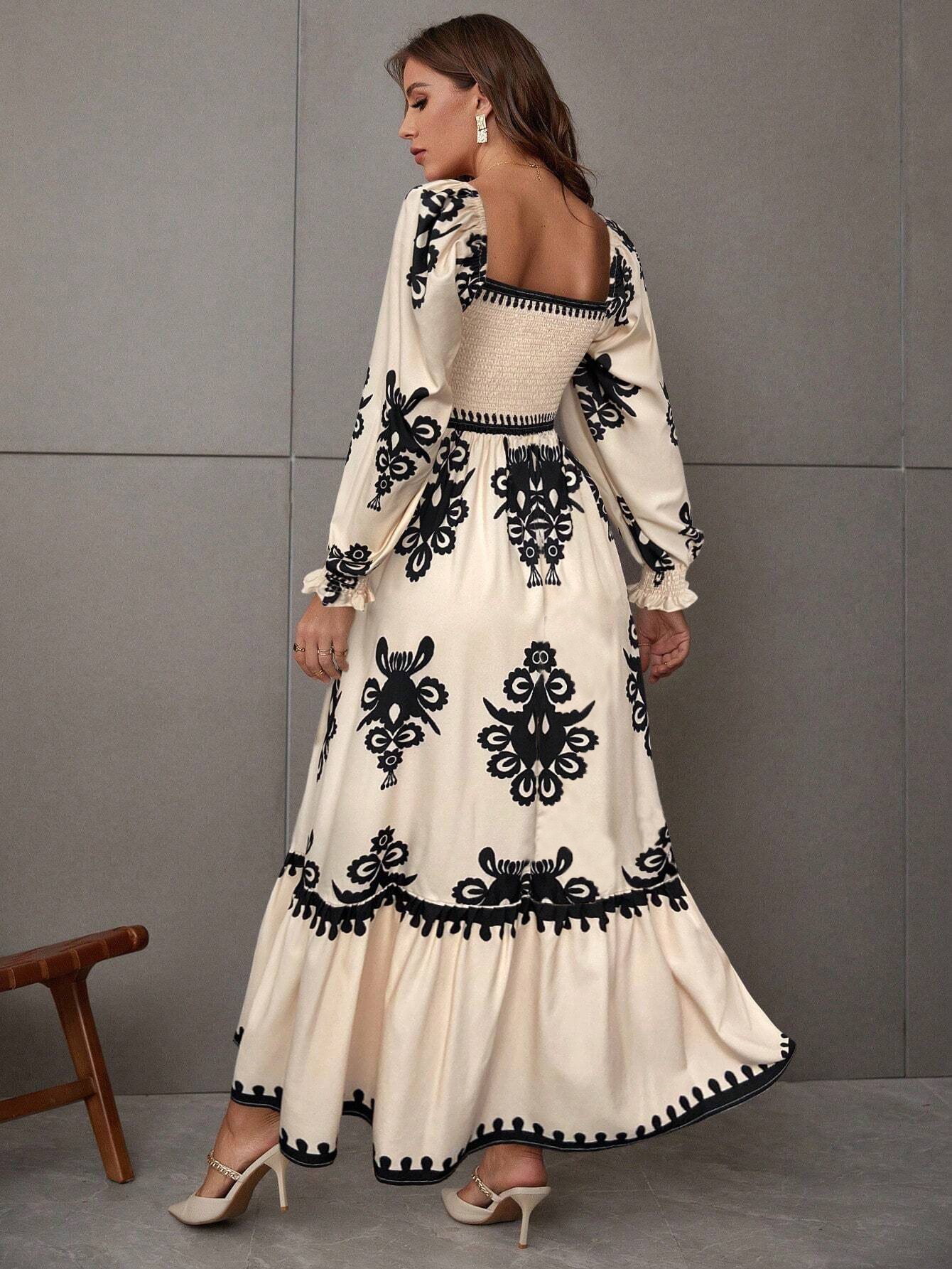 GXZ Women's Bohemian Embroidered Maxi Dress – Timeless Grace in Black & Cream