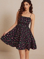 GXZ Women's Black Floral Sundress – Charming and Comfortable for Everyday Elegance