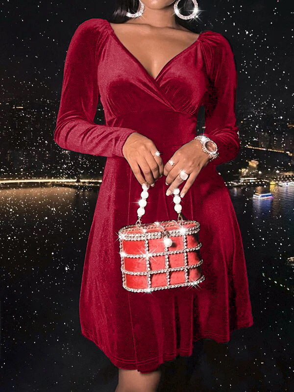 Radiate Elegance: GXZ Long Sleeve Velvet Evening Dress
