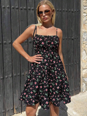 GXZ Women's Black Floral Sundress – Charming and Comfortable for Everyday Elegance