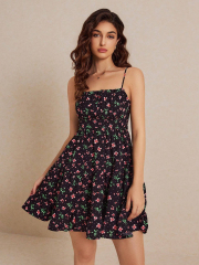 GXZ Women's Black Floral Sundress – Charming and Comfortable for Everyday Elegance