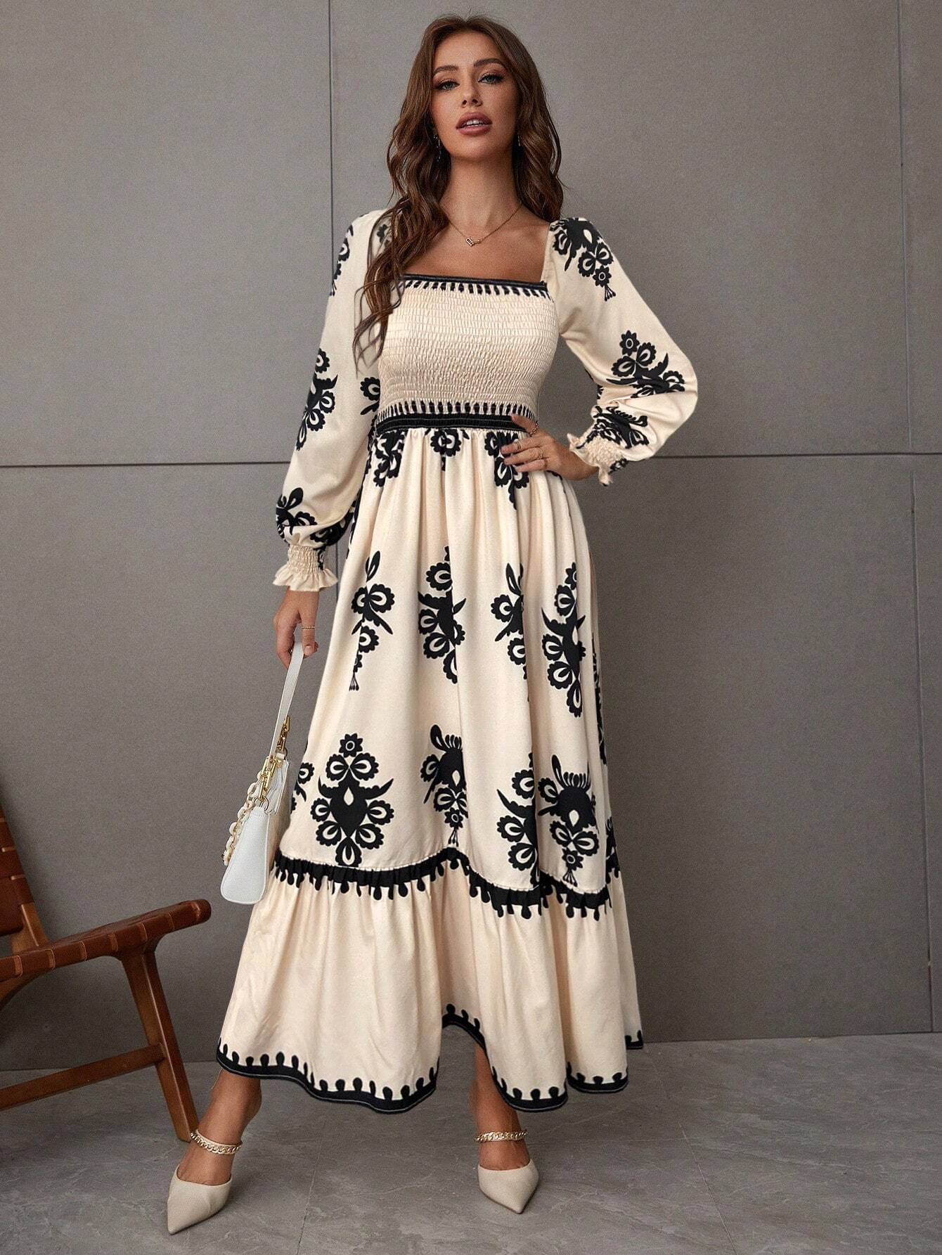 GXZ Women's Bohemian Embroidered Maxi Dress – Timeless Grace in Black & Cream