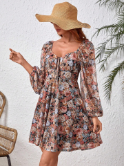 Embrace Romantic Elegance: GXZ Floral Puff Sleeve Chiffon Dress