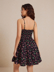GXZ Women's Black Floral Sundress – Charming and Comfortable for Everyday Elegance