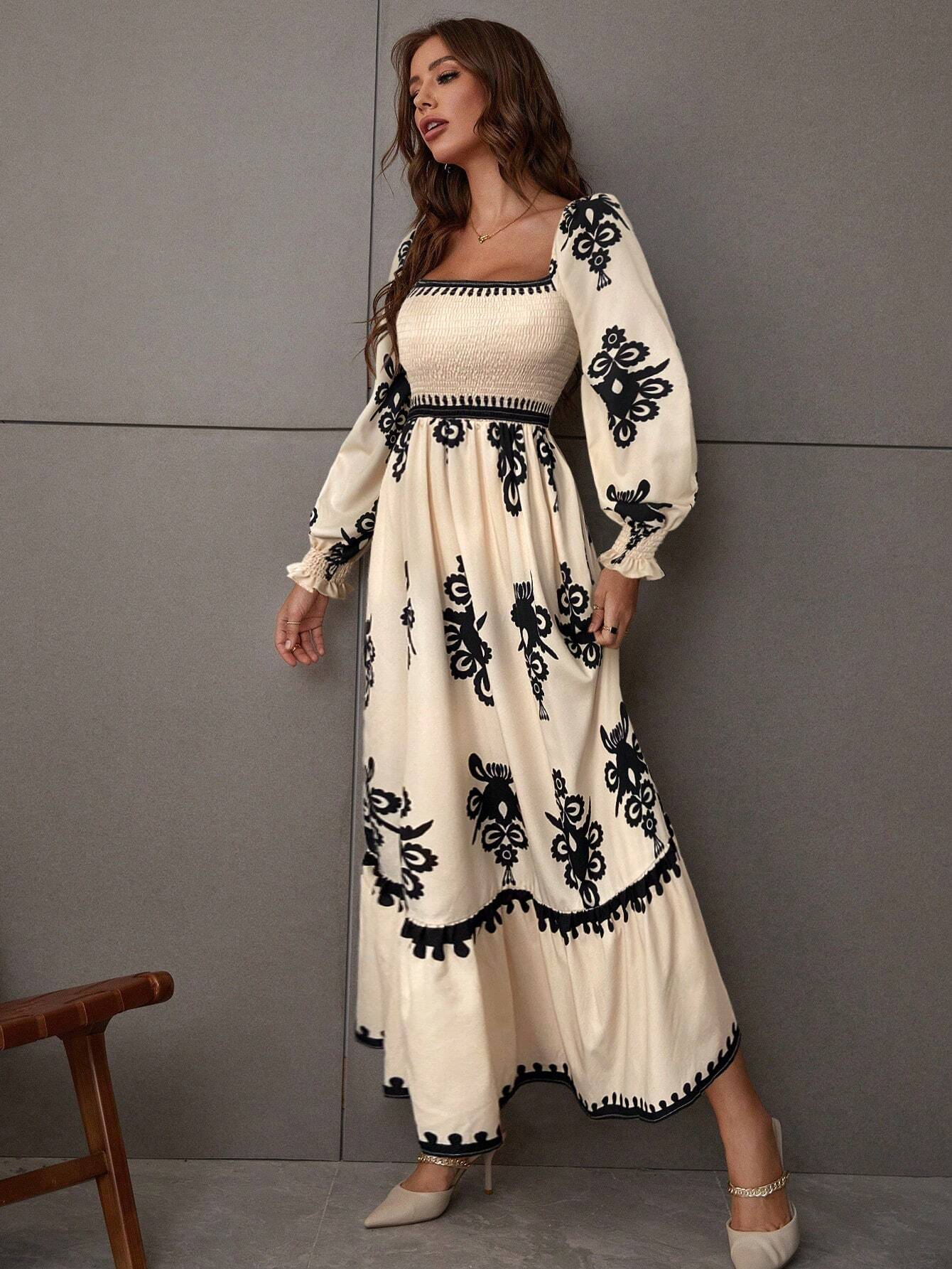 GXZ Women's Bohemian Embroidered Maxi Dress – Timeless Grace in Black & Cream