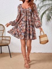 Embrace Romantic Elegance: GXZ Floral Puff Sleeve Chiffon Dress