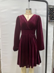 GXZ Women's Velvet Wrap Dress – Timeless Elegance in Burgundy