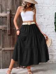 GXZ Women's Black Tiered Maxi Skirt – Effortlessly Elegant and Versatile