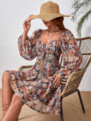 Embrace Romantic Elegance: GXZ Floral Puff Sleeve Chiffon Dress