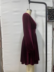 GXZ Women's Velvet Wrap Dress – Timeless Elegance in Burgundy