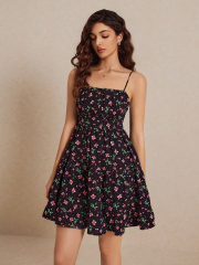 GXZ Women's Black Floral Sundress – Charming and Comfortable for Everyday Elegance