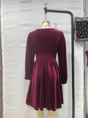 GXZ Women's Velvet Wrap Dress – Timeless Elegance in Burgundy
