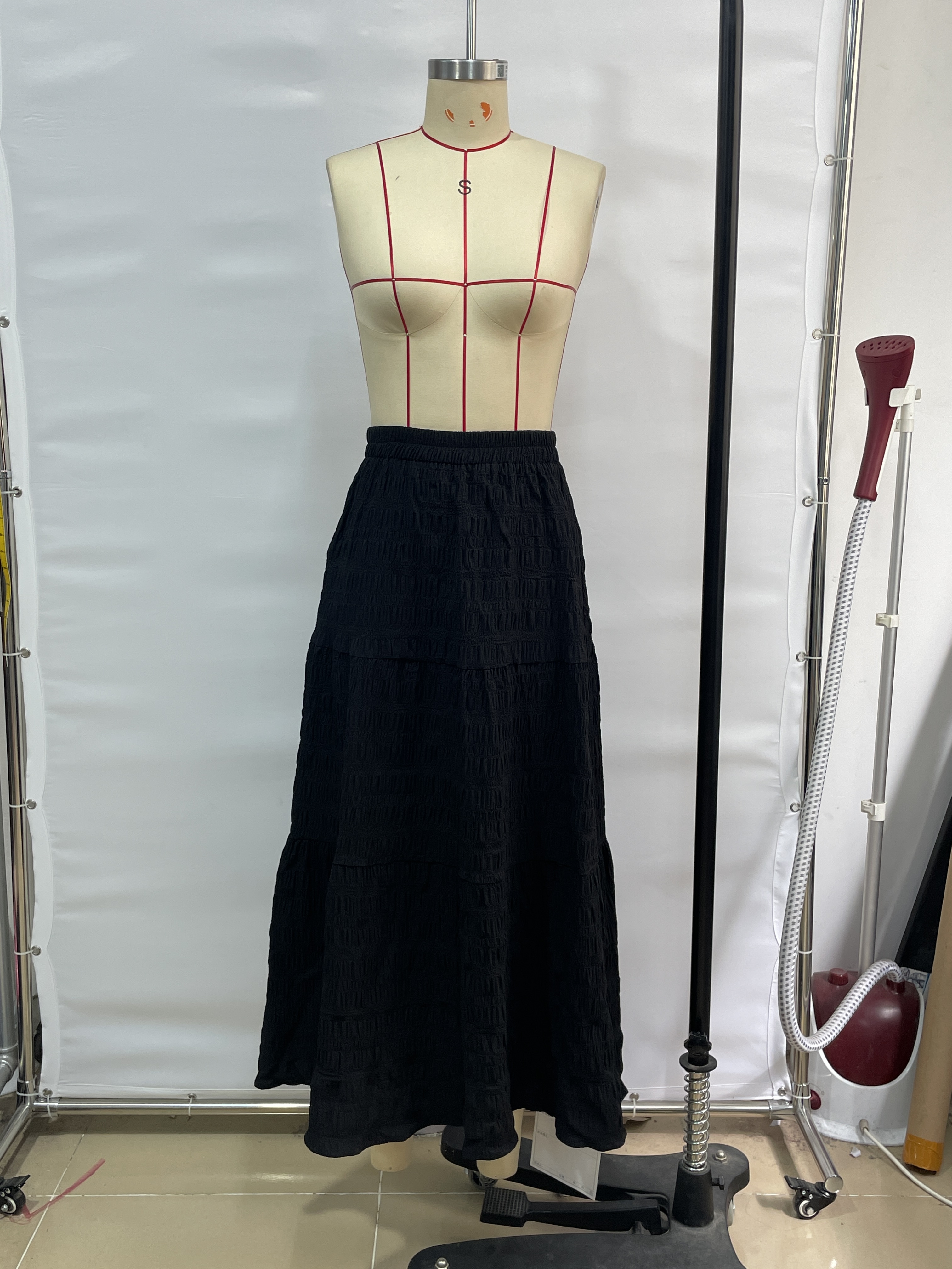 GXZ Women's Black Tiered Maxi Skirt – Effortlessly Elegant and Versatile