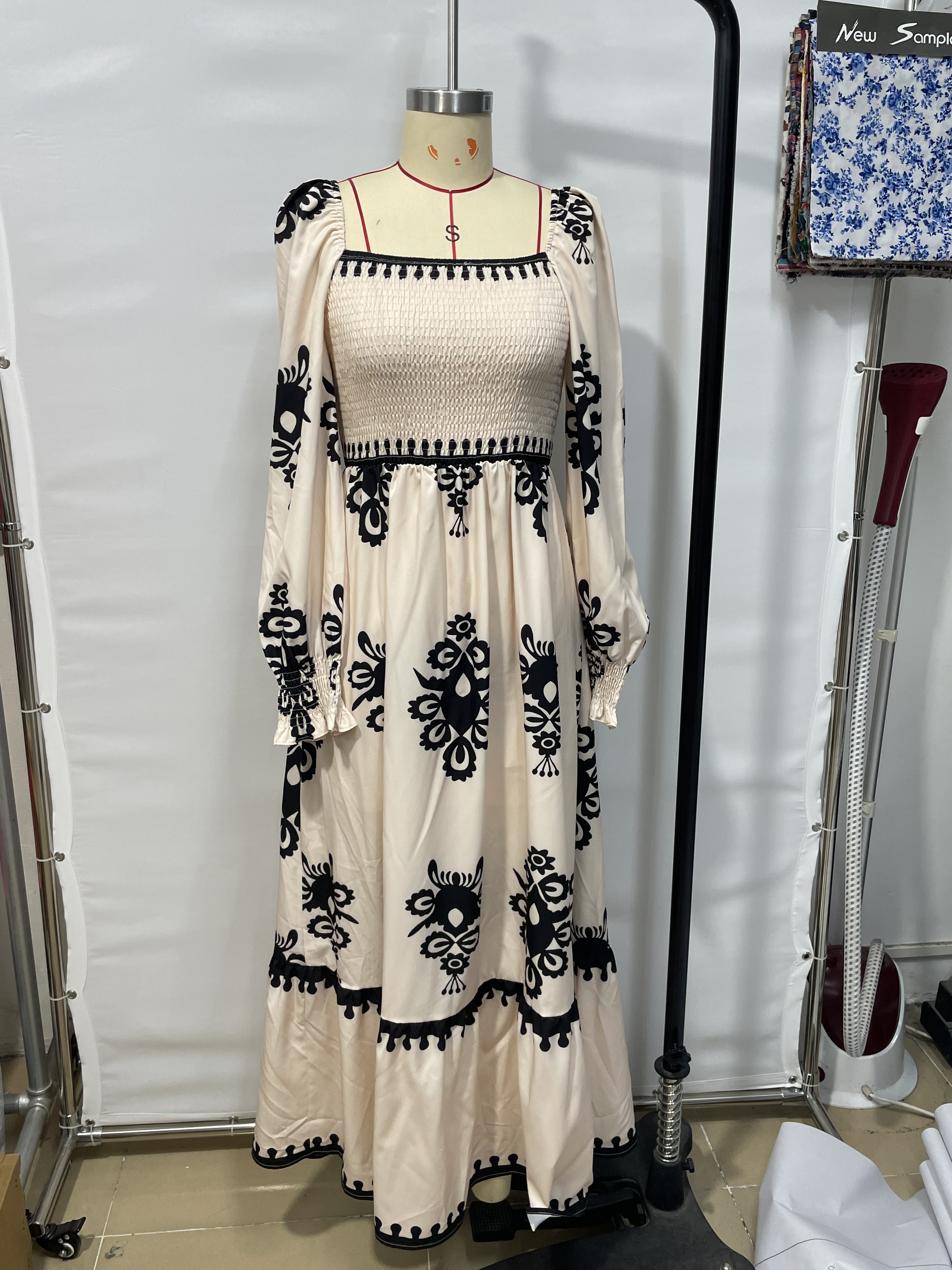 GXZ Women's Bohemian Embroidered Maxi Dress – Timeless Grace in Black & Cream