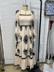 GXZ Women's Bohemian Embroidered Maxi Dress – Timeless Grace in Black & Cream