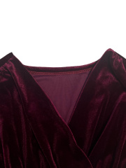 GXZ Women's Velvet Wrap Dress – Timeless Elegance in Burgundy