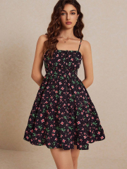 GXZ Women's Black Floral Sundress – Charming and Comfortable for Everyday Elegance