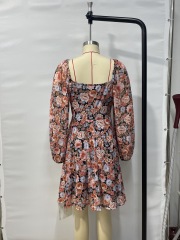 Embrace Romantic Elegance: GXZ Floral Puff Sleeve Chiffon Dress