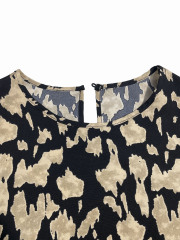 GXZ Women's Animal Print Long Sleeve Tiered Dress