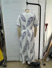 GXZ Women's Cold Shoulder Maxi Dress with Leaf Print