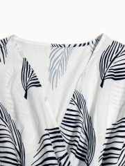 GXZ Women's Cold Shoulder Maxi Dress with Leaf Print