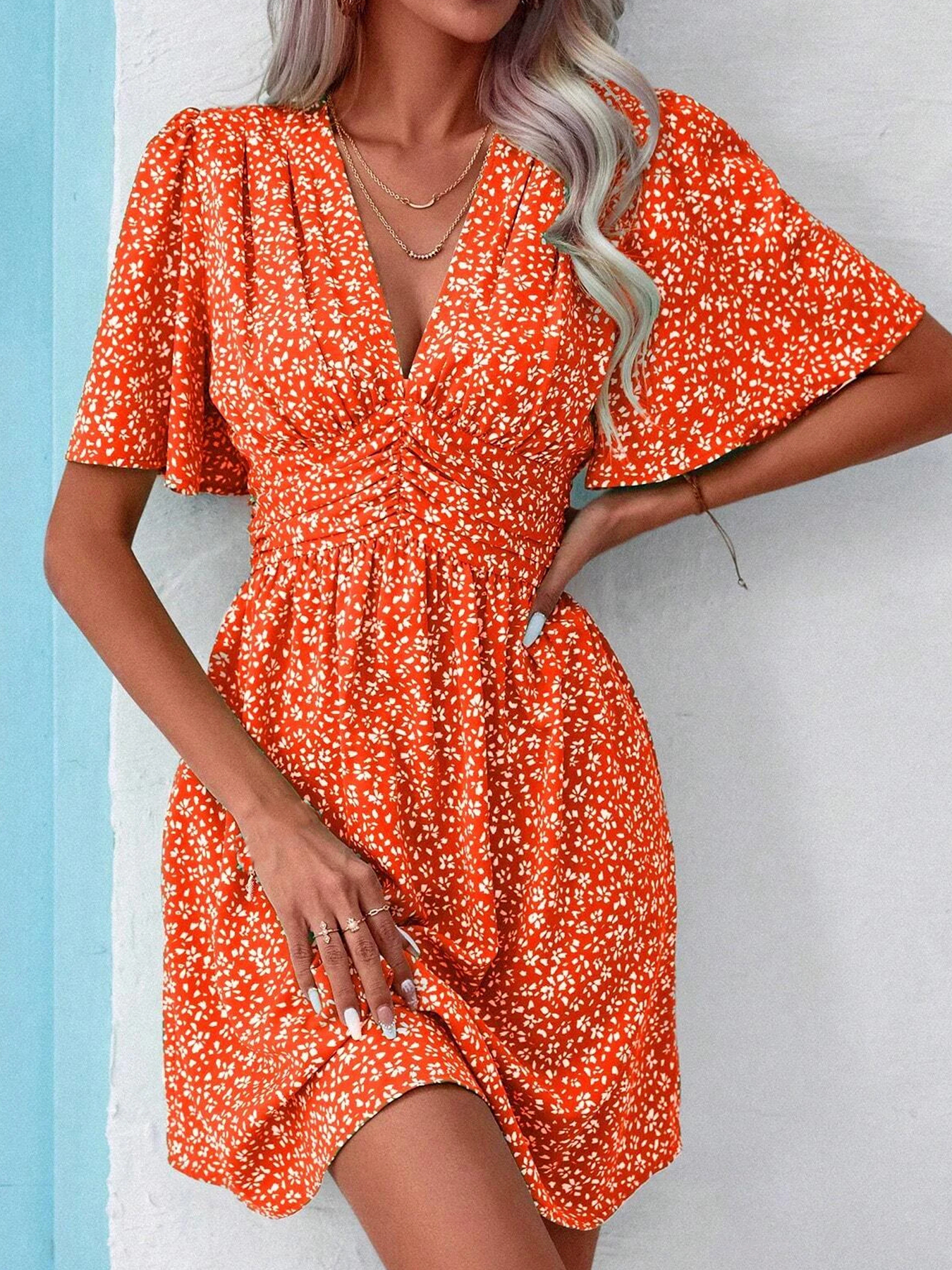 GXZ Women's Sleeveless Wrap Midi Dress with Artistic Print