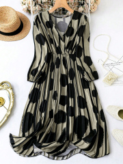 GXZ Black and Gold Polka Dot Stripe Dress