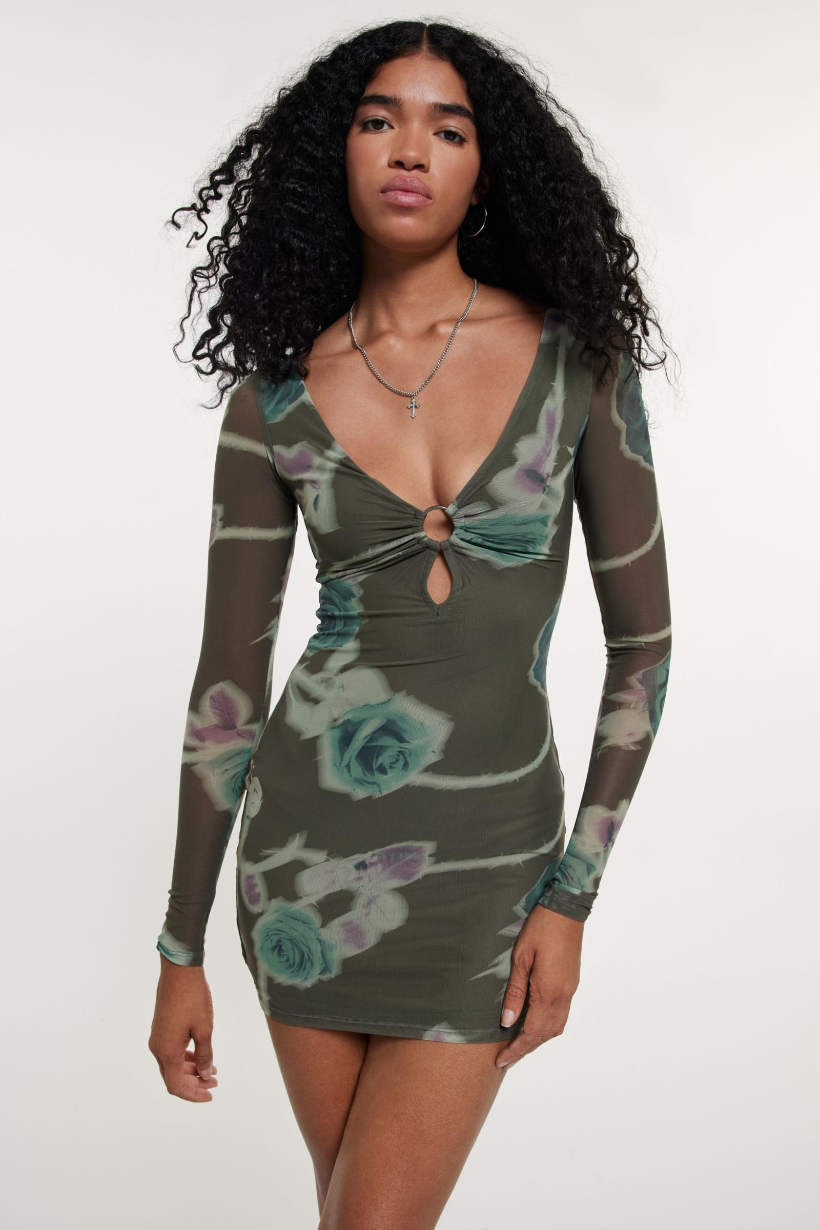 GXZ Long Sleeve Mesh Bodycon Mini Dress