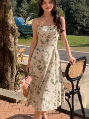GXZ Floral Spaghetti Strap Midi Dress