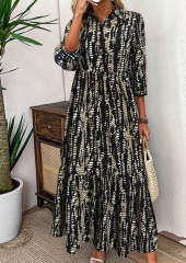 GXZ Patterned Maxi Dress with Collared Neck
