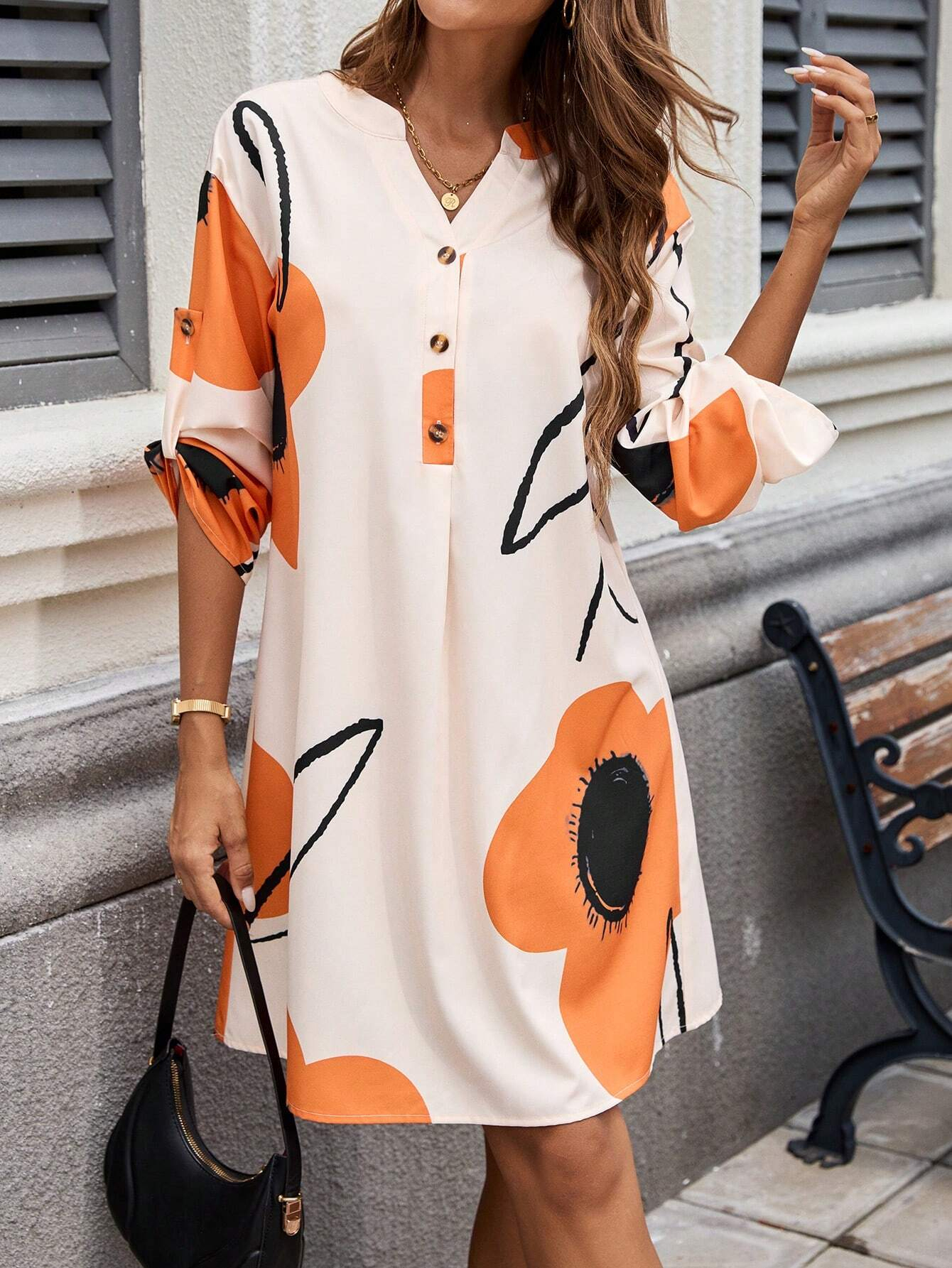 GXZ Women's Oversized Floral Tunic Dress