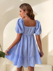 GXZ Women's Gingham Puff Sleeve Mini Dress