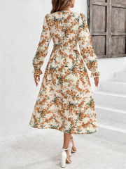 GXZ Floral Long Sleeve Midi Dress