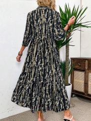 GXZ Patterned Maxi Dress with Collared Neck