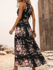 GXZ Women's Floral Halter Maxi Dress