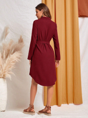 GXZ Women's Long Sleeve Belted Shirt Dress
