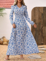 GXZ Floral Long Sleeve Maxi Dress